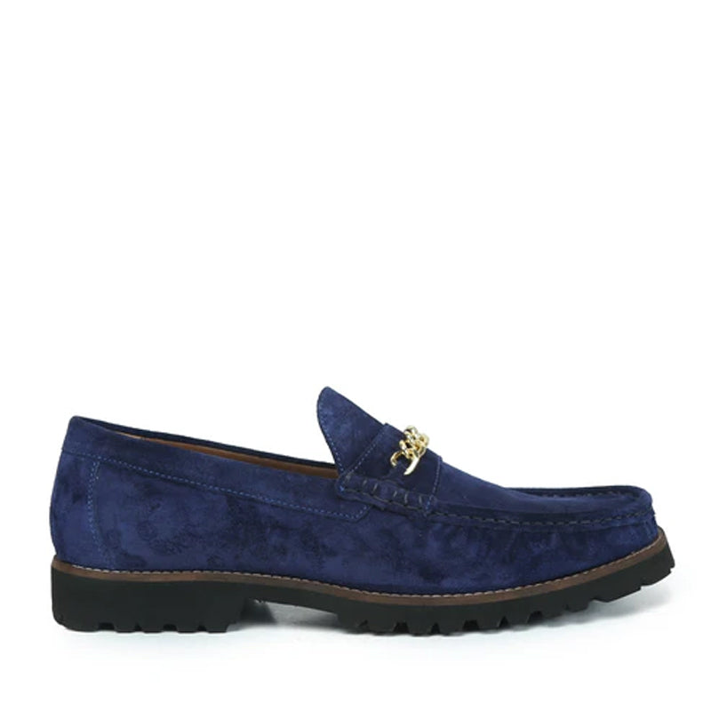 Suede Leather Loafers With Golden Black Chain