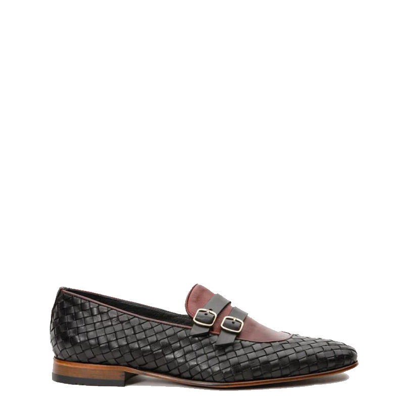 Brown Double Monk Strap Woven  Men Shoe
