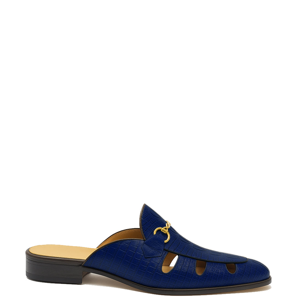 Embellished Textured Leather Mule