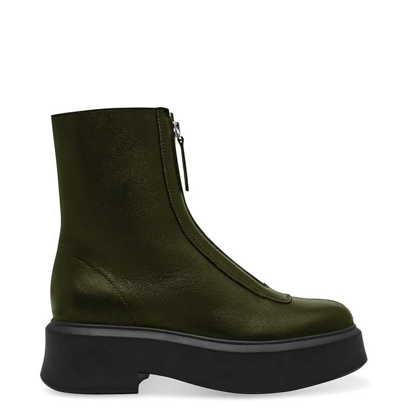 Premium Row Zipped-Front Leather Blue Ankle Boot