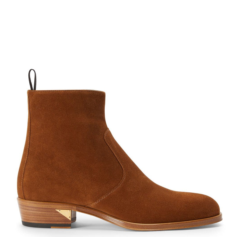 Handmade Suede Leather Side Zipper Ankle Black Boot