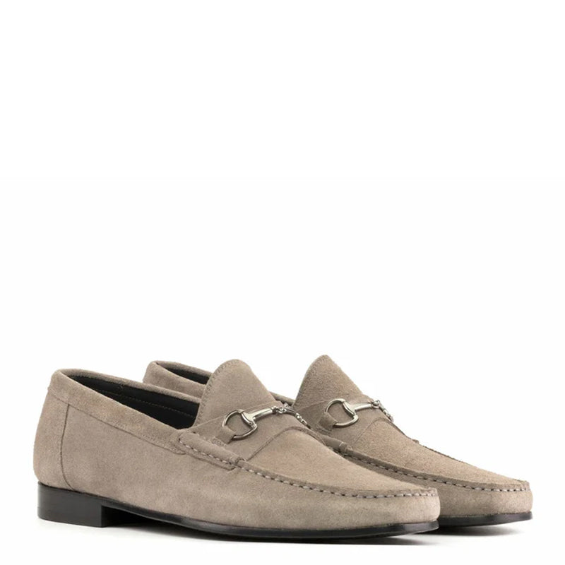 Men Suede Casual Leather Horsebit Buckled Beige Loafer