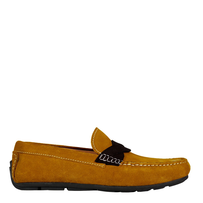 Penny Suede Cross Strap Leather Brown Loafer