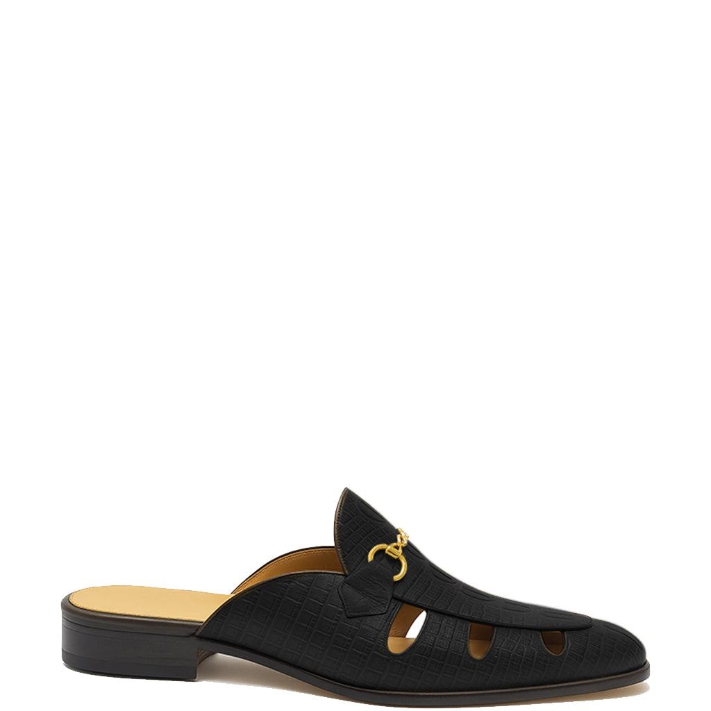 Embellished Textured Leather Mule