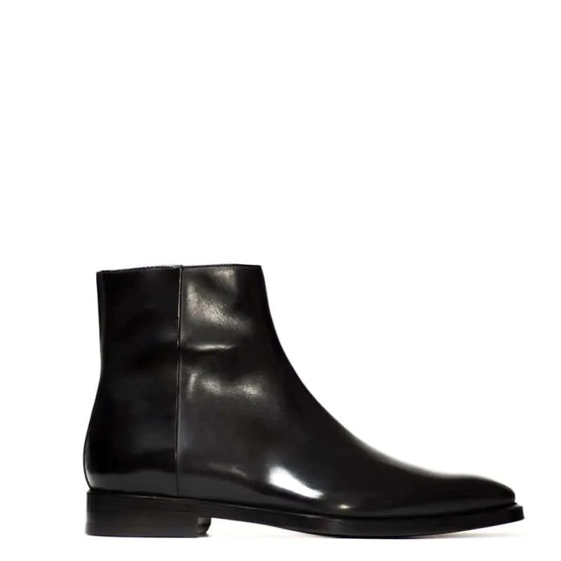 Classic Midnight Shiny Leather Side Zipper Tan Boot