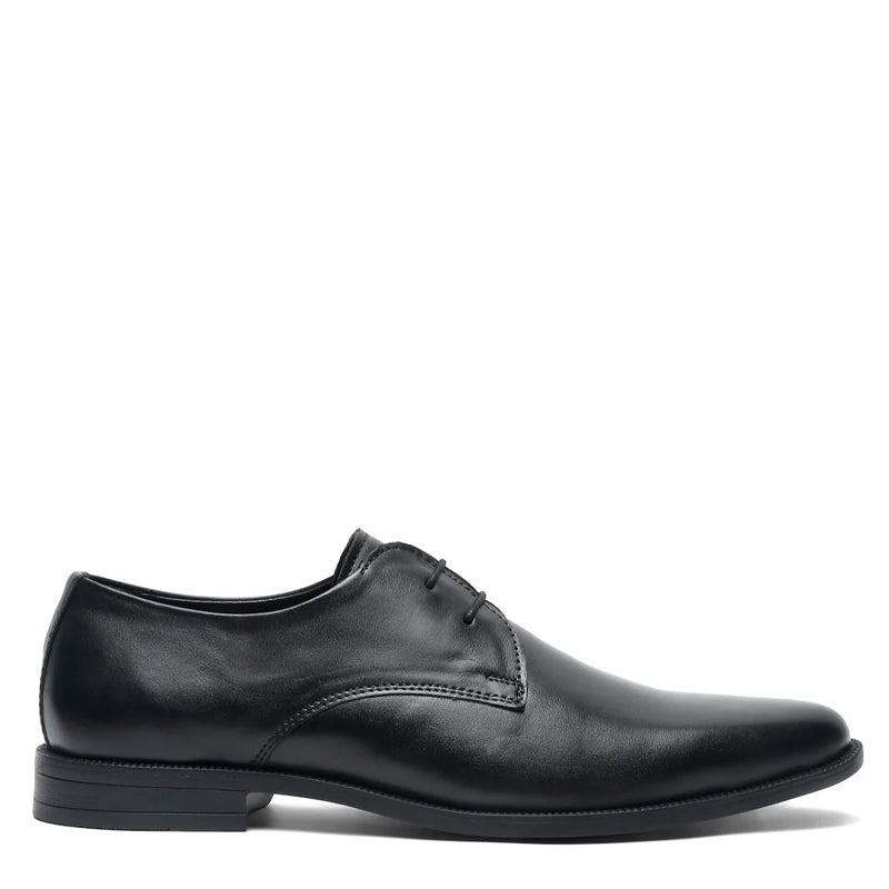 Leather Lace Up Solid Derby Black Shoe