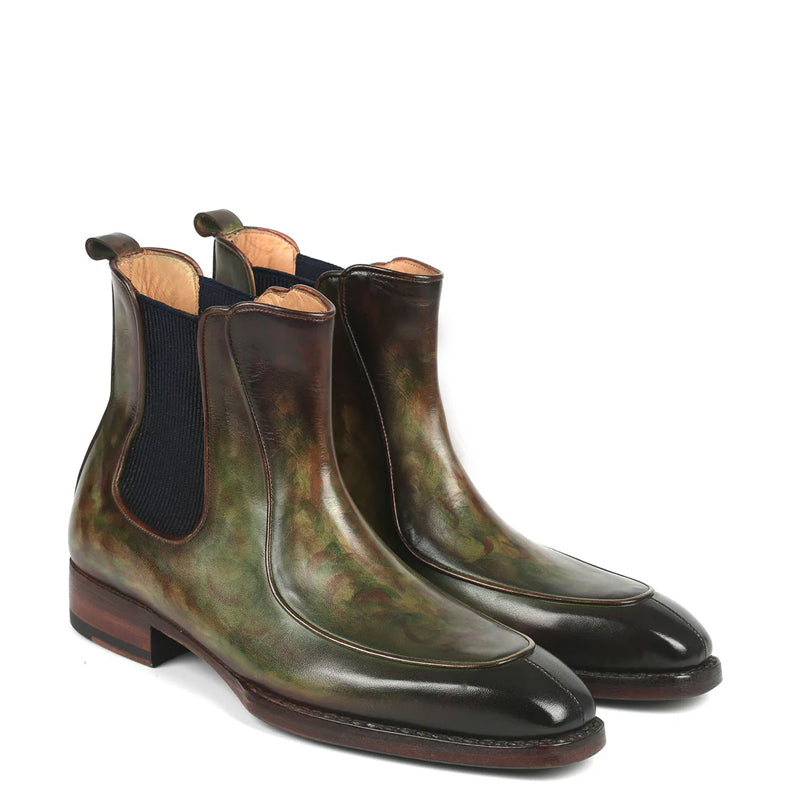 Luxury Pure Leather Handpainted Chelsea Tan & Brown Boot