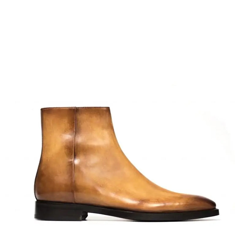 Classic Midnight Shiny Leather Side Zipper Tan Boot