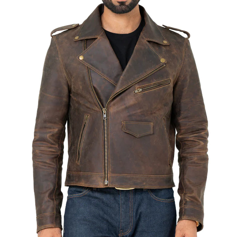 Men Solid Slim Fit Leather Biker Jacket