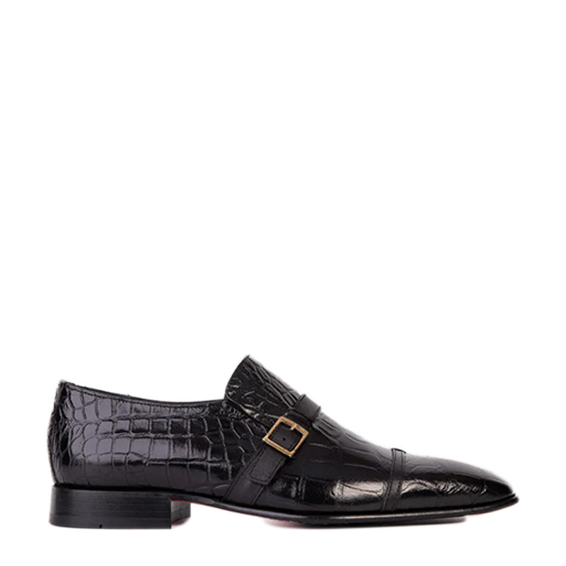 Blue Leather Single Monk Strap Cap Toe Men Shoe