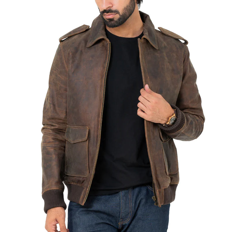 Men Solid Slim Fit Leather Bomber Jacket