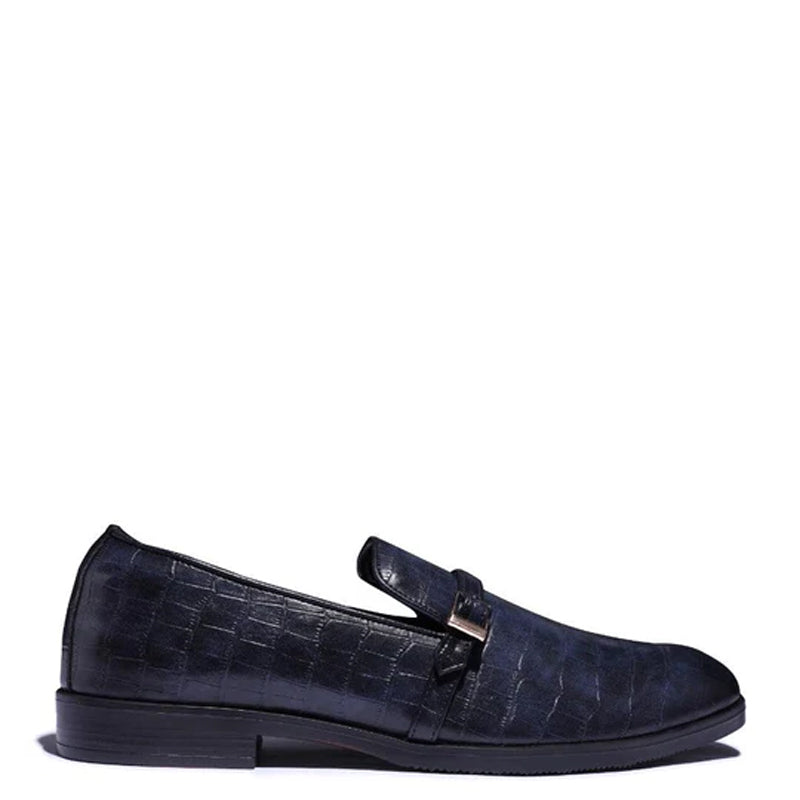 Croco Textured Leather Burgundy Loafer With Side Buckle