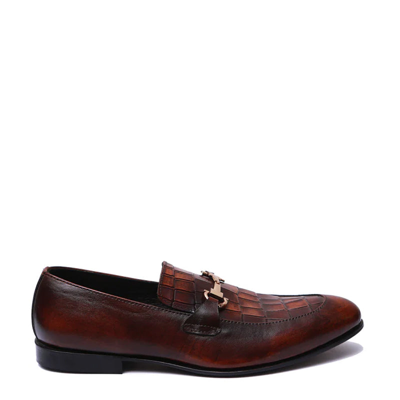 Croco Upper Leather Loafer With Buckle