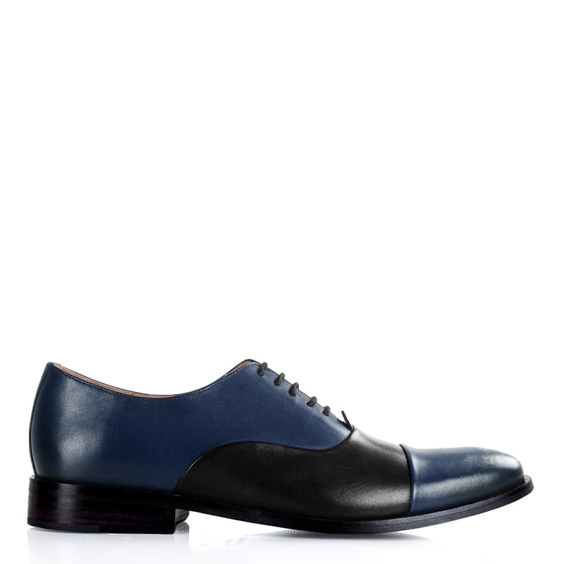 Premium Toe Cap Leather Oxford Shoe Blue and Black For Men