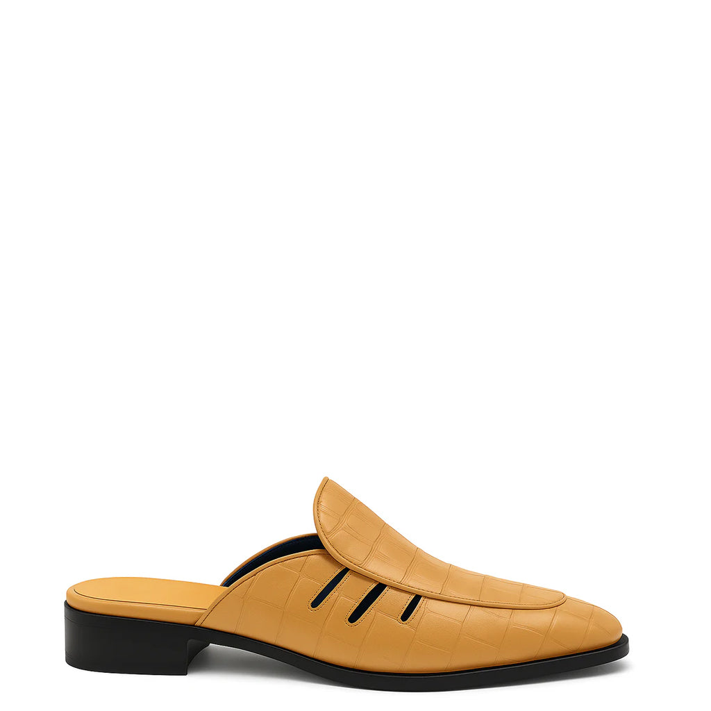 Stylish Croco Leather Mule Blue