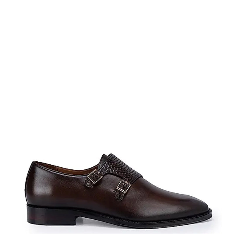 Polished Shiny Leather Textured Double Monk Shoe