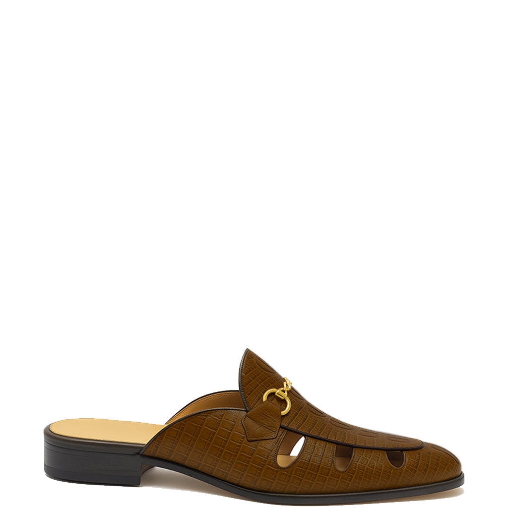Embellished Textured Leather Mule