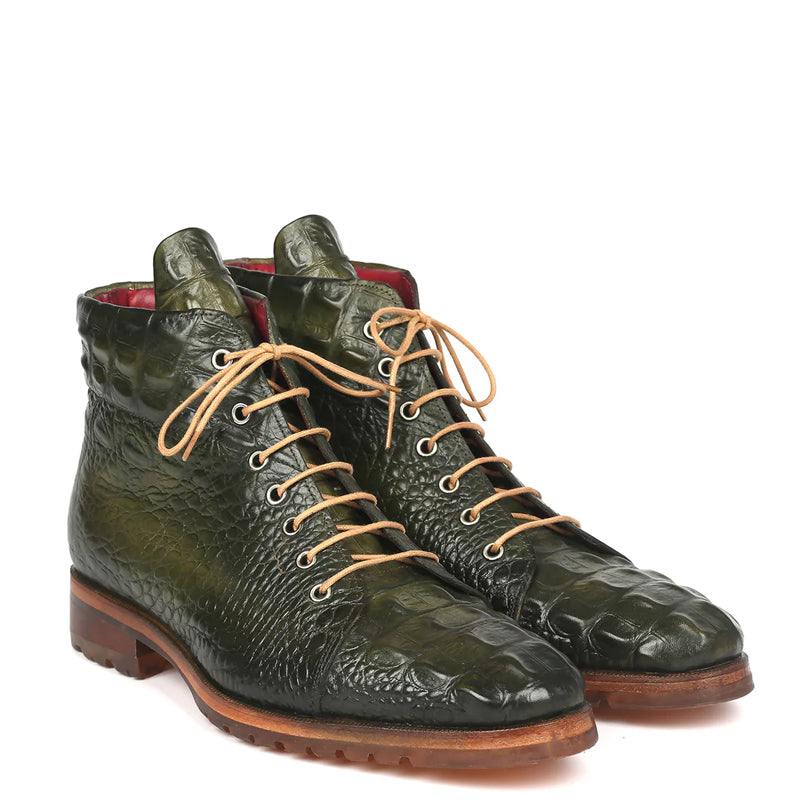 Men Crocodile Embossed Leather Ankle Boot