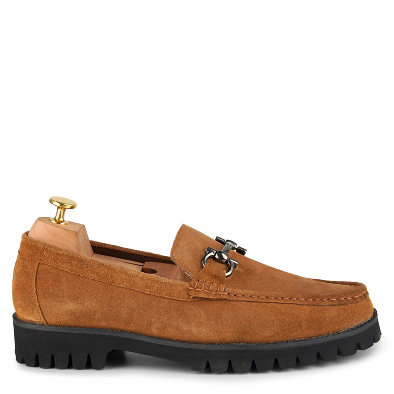Suede Leather With Horse-bit Buckled Black Loafer