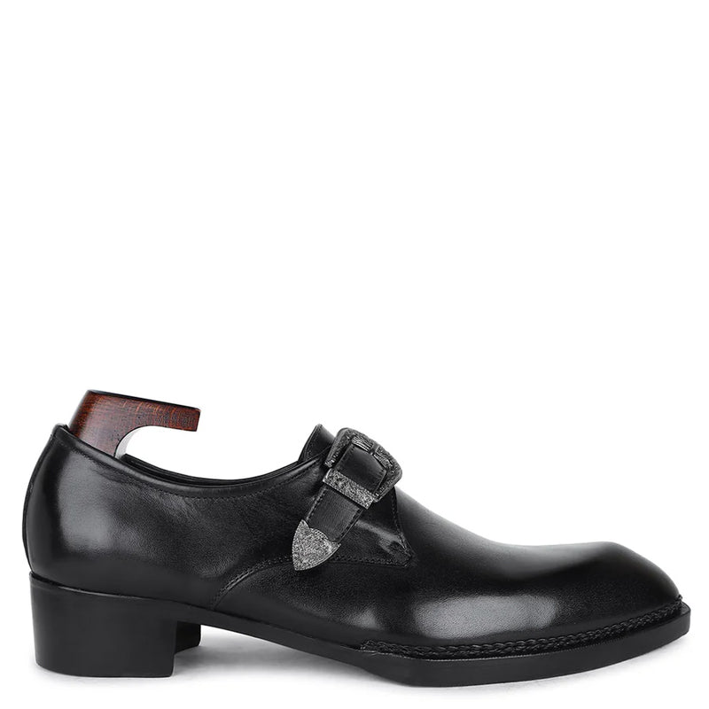 Plain Leather Single Monk Blue Shoe With Side Buckle