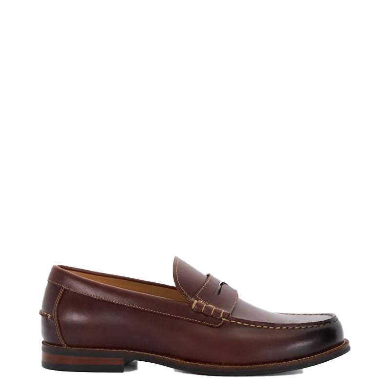 Leather Penny Trim Black Loafer For Men