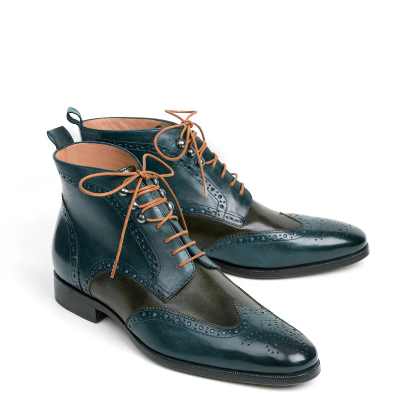 Men Solid Leather Wingtip Ankle Boot