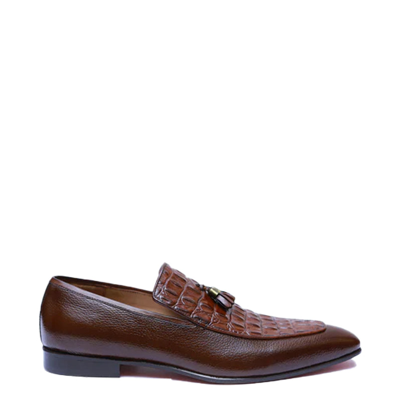 Croco Print Leather Tassel Loafer For Men