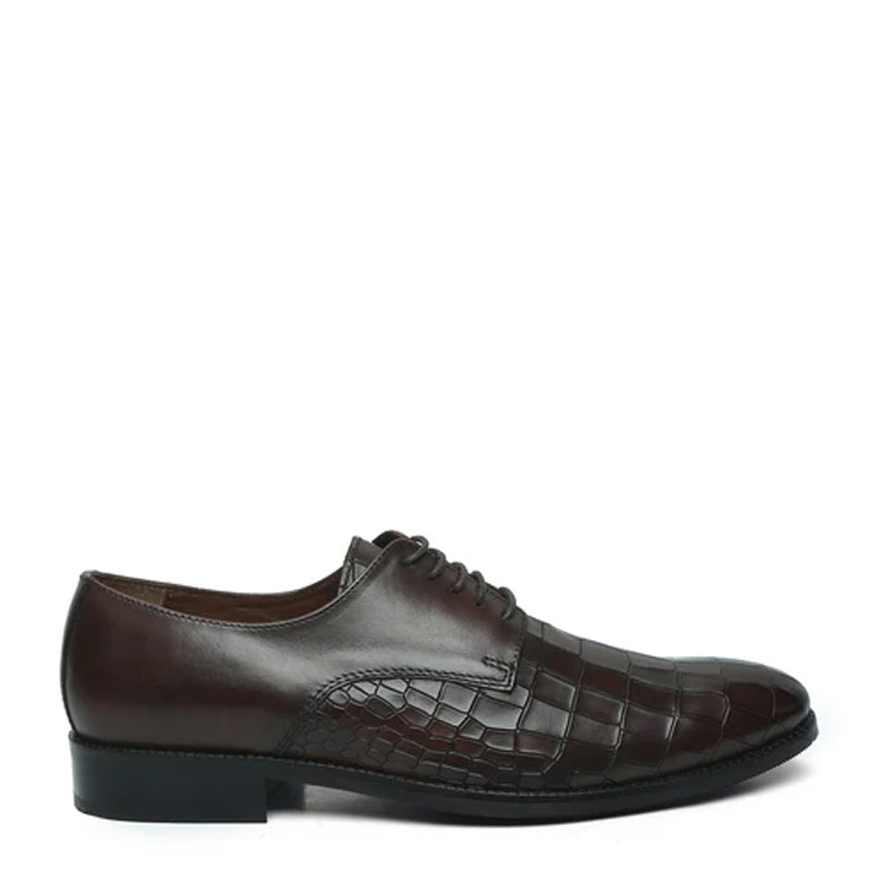 Croco Print Lace-Up Leather Derby Shoe