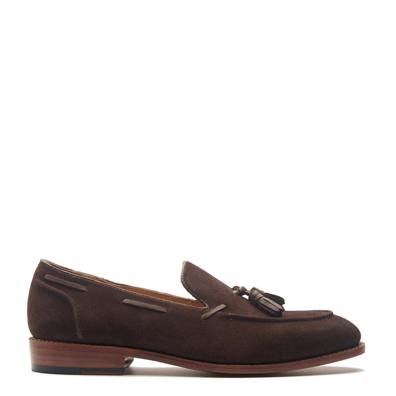 Men Suede Leather Slip On Tassel Tan Loafer