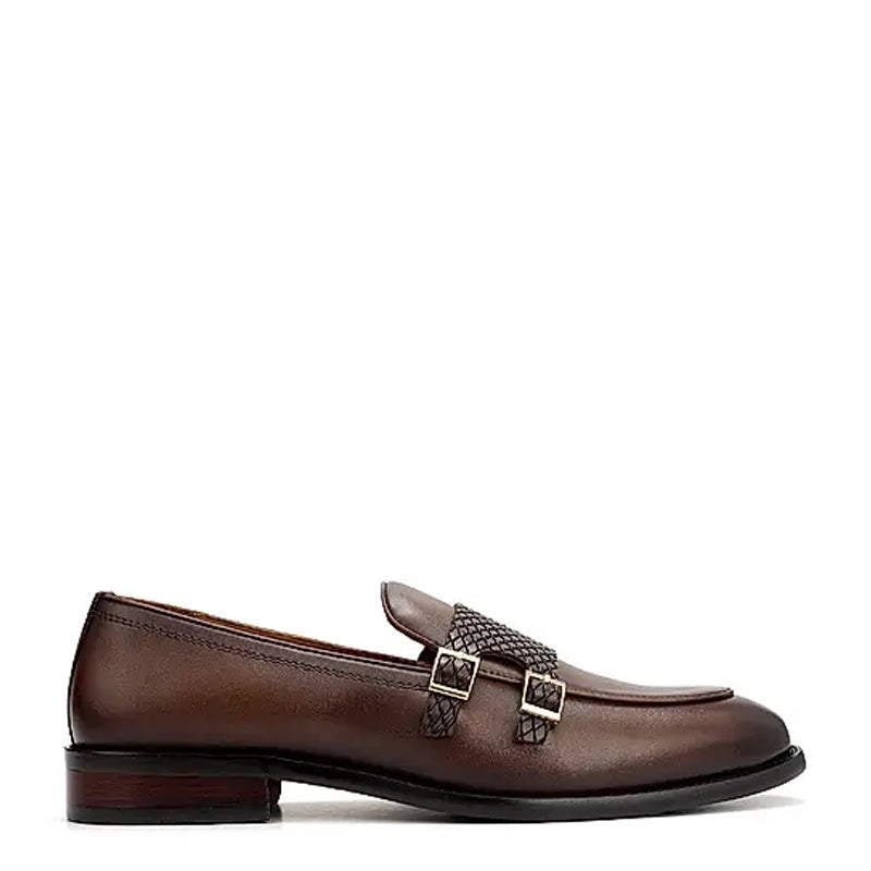 Polished Leather Textured Formal Double Monk Shoe