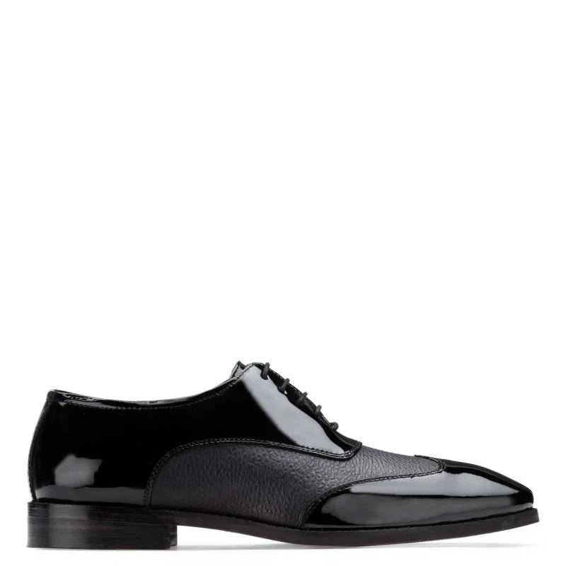Dual Texture Patent Shiny Leather Oxford Shoe
