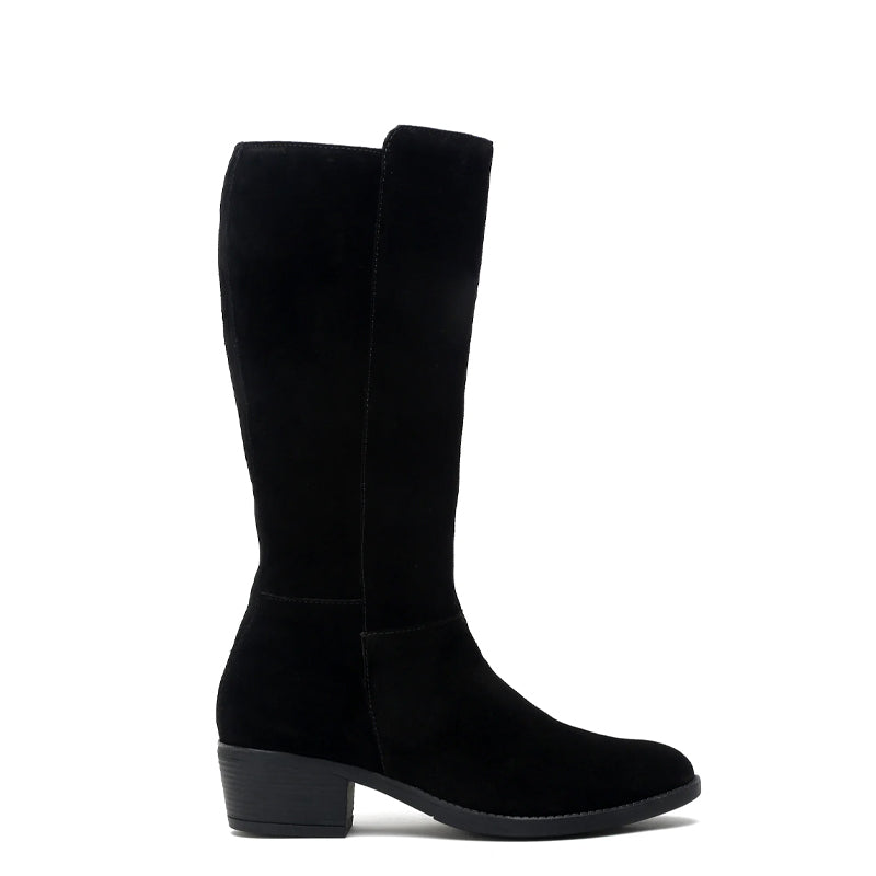 Women Suede Knee High-Top Side Zipper Brown Boot