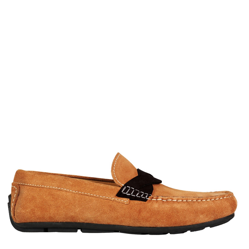 Penny Suede Cross Strap Leather Light Tan Loafer