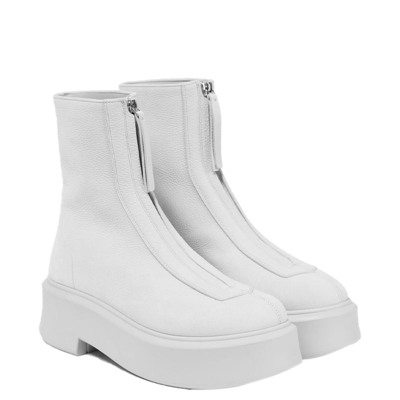 Premium Leather Row Zipped-Front Ankle White Boot