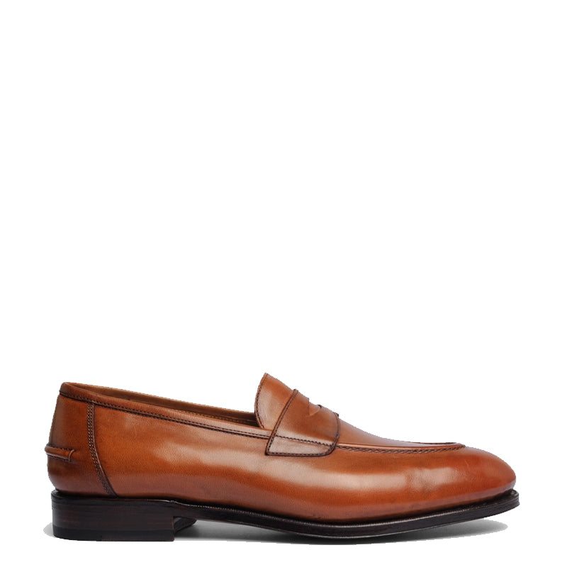 Polished Plain Leather Penny Brown Loafer For Men