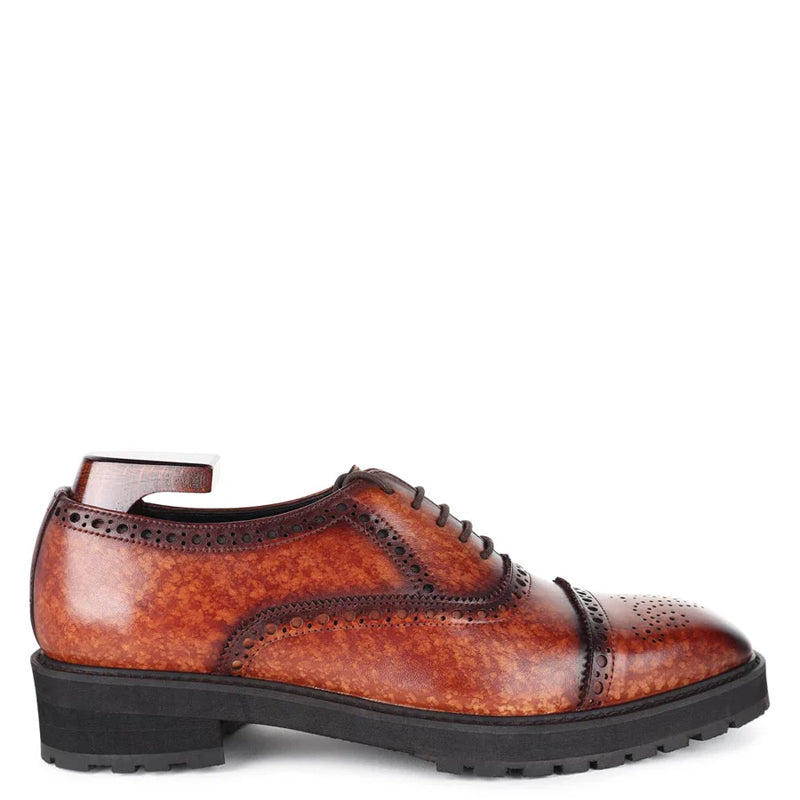 Classic Design Patina Captoe Leather Oxford Shoe Tan