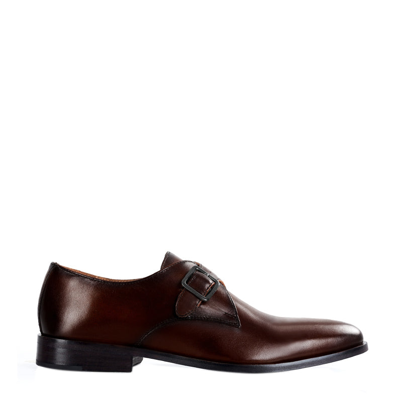 Premium Single Monk Strap Leather Burgundy Shoe For Men