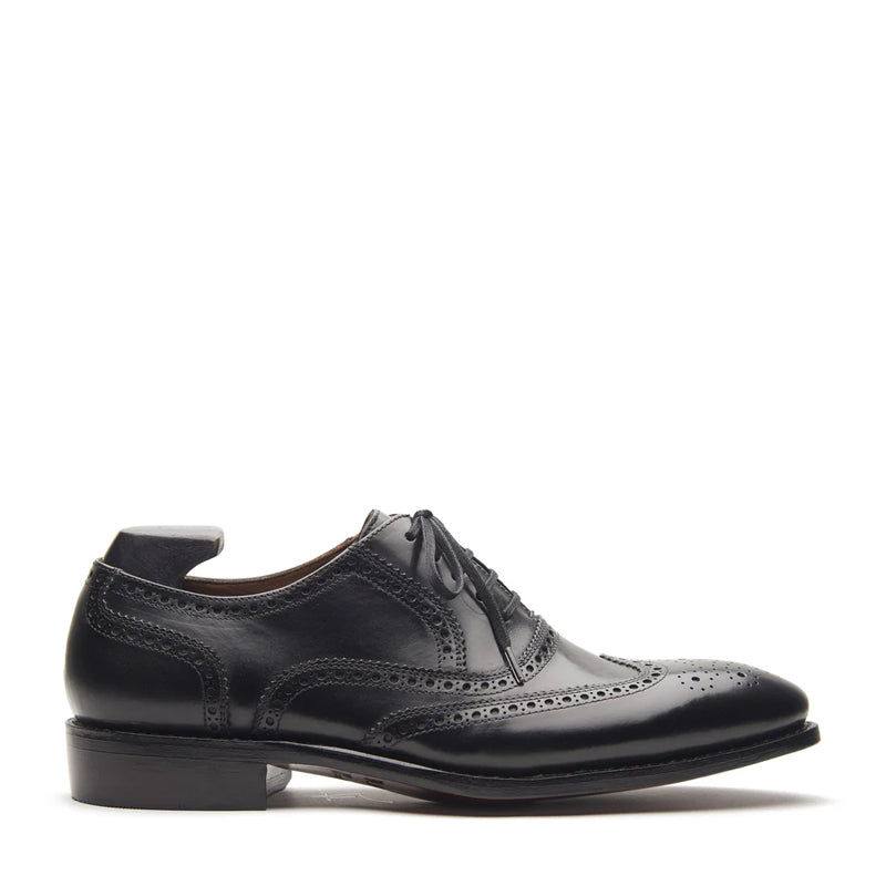 Men Lace Up Leather Wingtip Oxford Black Shoe
