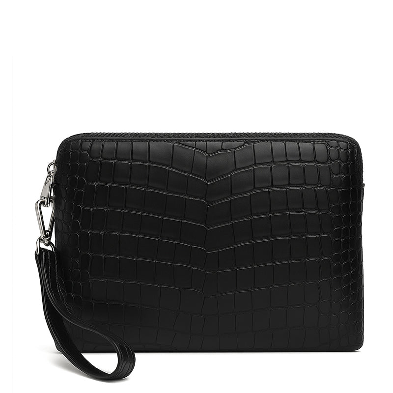 Italian Crocodile Leather Blue Zipper Clutch for Men