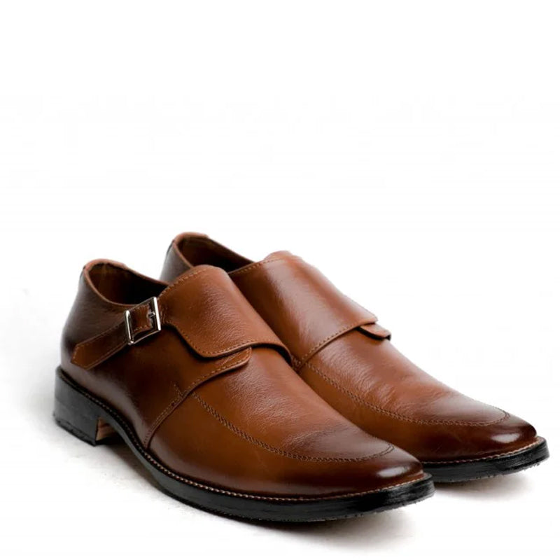 Men Polished Leather Single Monk Strap Shoe