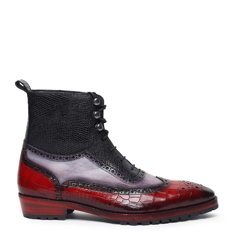 Premium Triple Tone Leather Wingtip Boots