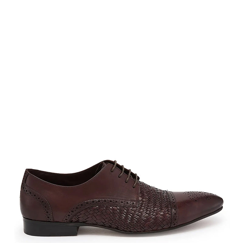 Men Handmade Leather Woven Textured Oxford Shoe