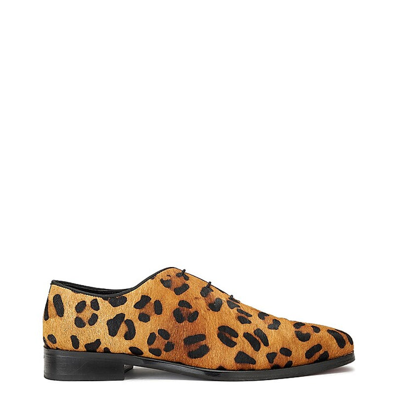 Leather Leopard Print Lace Up Shoes