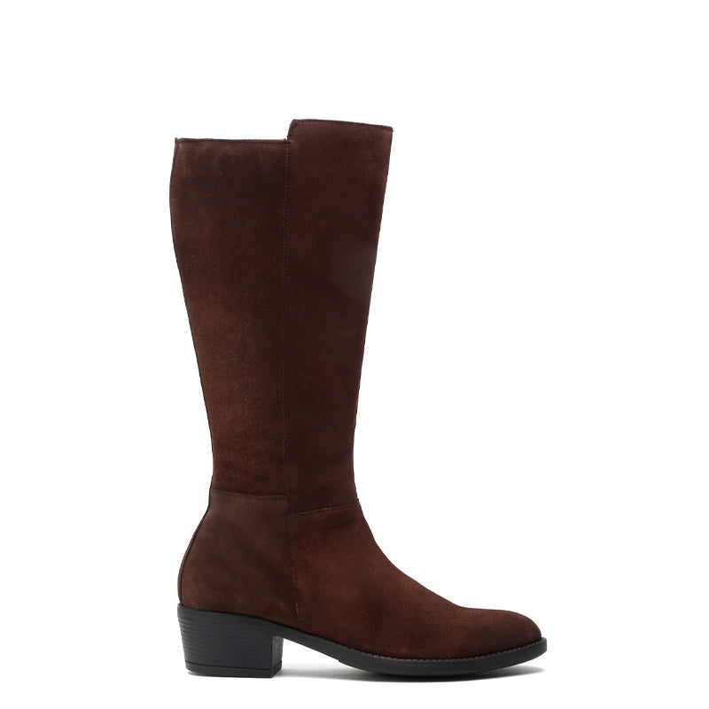 Women Suede Knee High Top Side Zipper Brown Boot