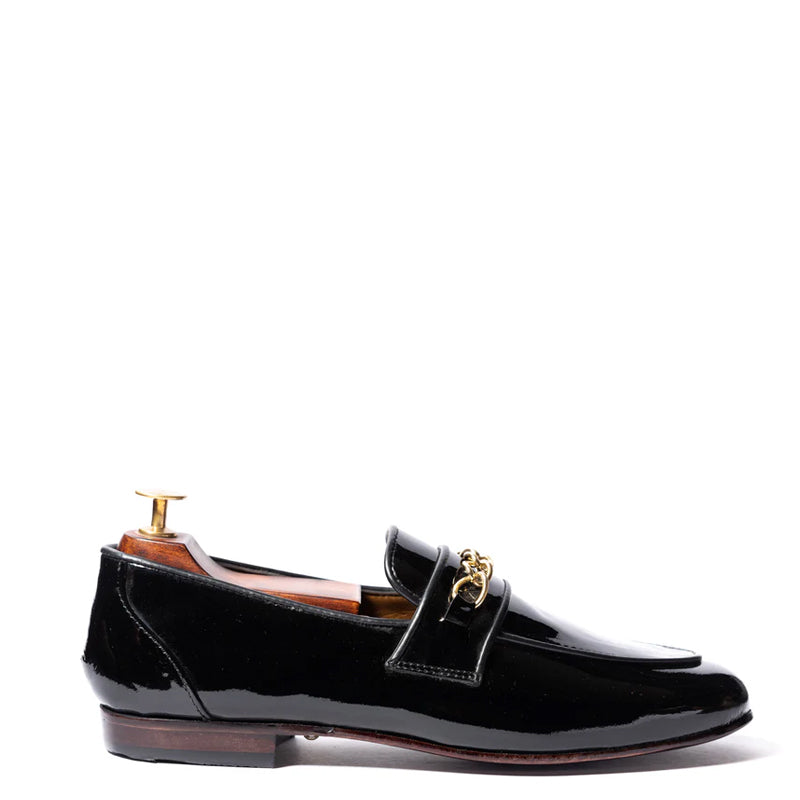 Classic Patent Shiny Leather Chained Loafer
