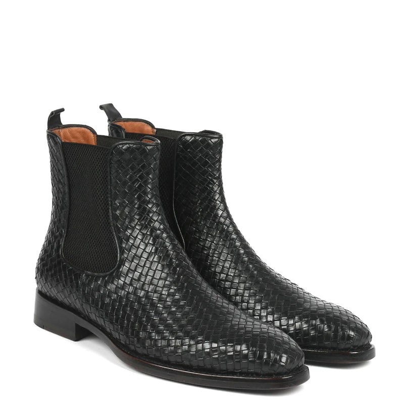 Woven Handmade Shiny Leather Chelsea Boot