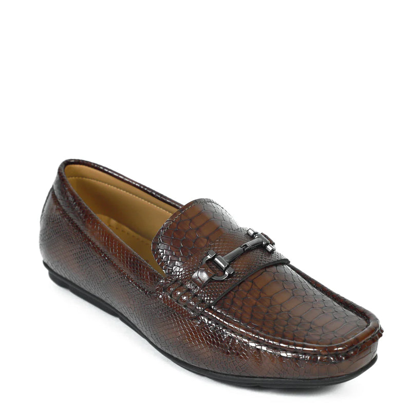 Croco Leather Buckled Brown Loafer
