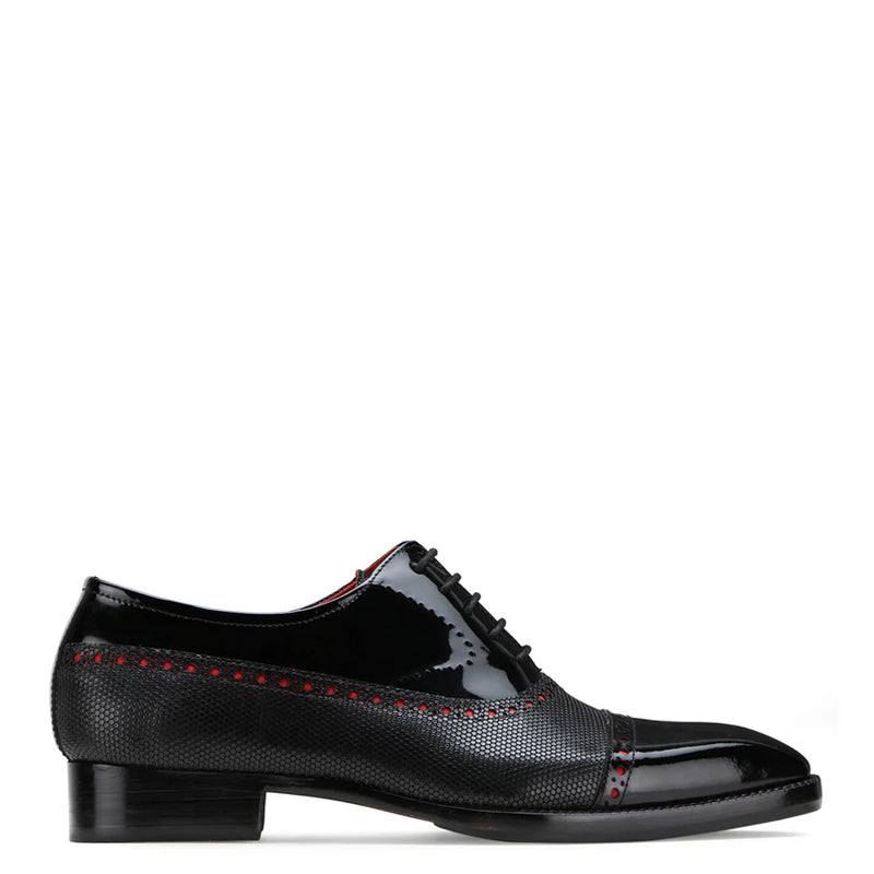 Patent Handmade Dotted Accents Cobalt Oxford Black Shoe