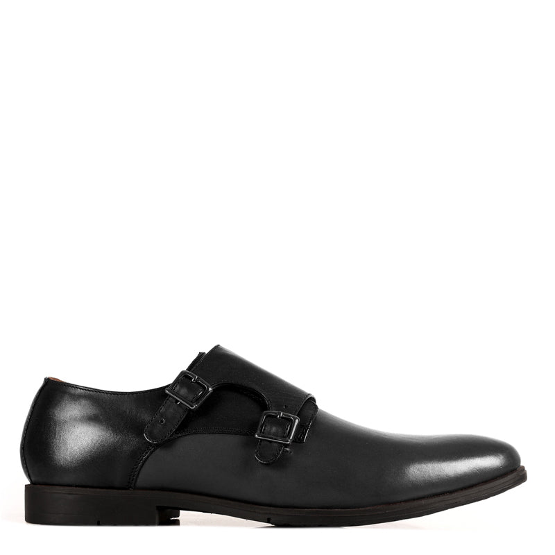 Leather Double Monk Strap Tan and Brown Shoe For Men