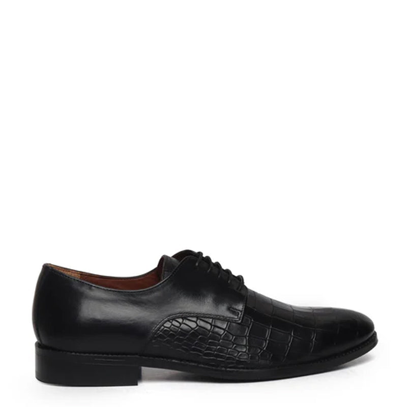 Croco Textured Formal Leather Oxford Brown Shoe